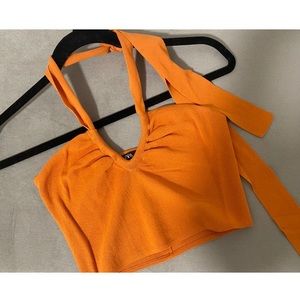 ZARA Cropped Orange Halter Top with Straps